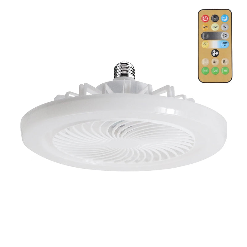 Inteligente ventiladores de teto silenciosa com controle remoto e luz, lâmpada LED, E27, Converter Base, Quarto, Sala de estar