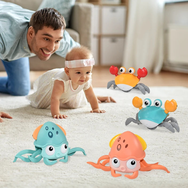 Induction Escape Crab Octopus Crawling Toy para crianças, animais eletrônicos, brinquedos musicais, educacionais, criança, brinquedo em movimento