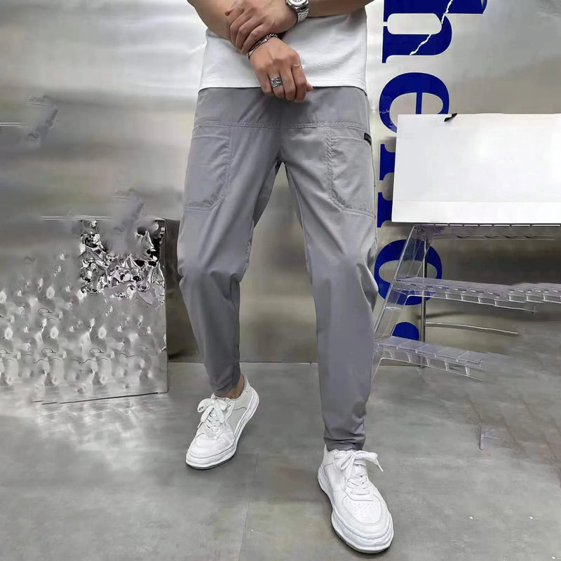 Calça longa casual masculina, calça esportiva, calça cargo com bolsos, moletom de ginástica, roupa masculina, streetwear, moda, 2023