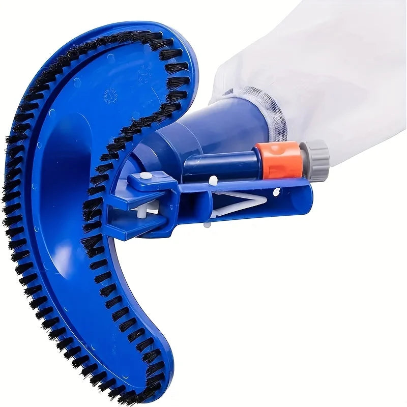 Portátil Pond Vacuum Jet limpador subaquático com saco de escova, ferramenta de limpeza profissional para piscinas, Blue Crescent Shaped