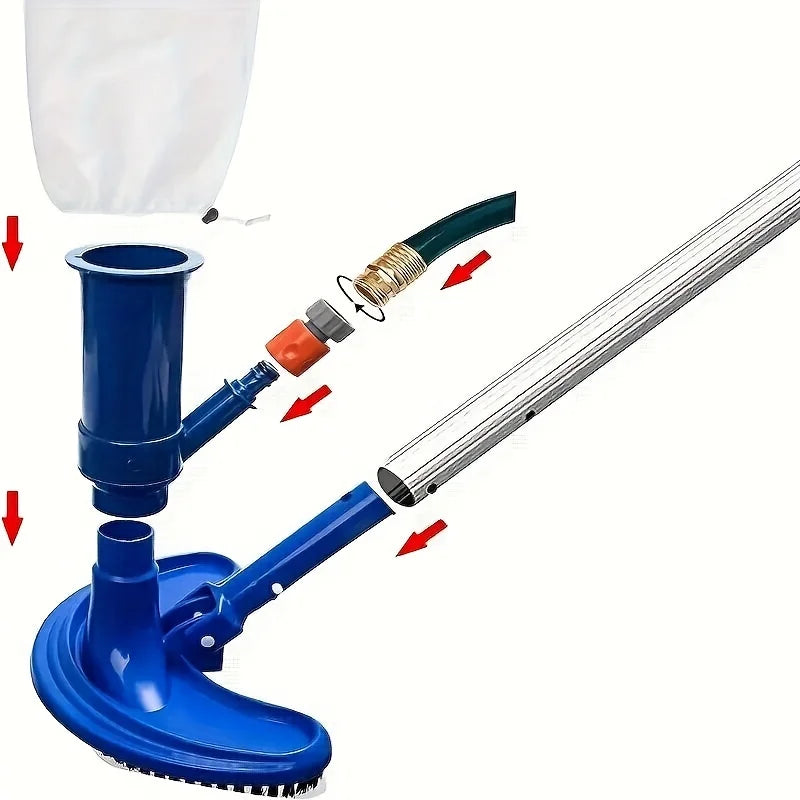 Portátil Pond Vacuum Jet limpador subaquático com saco de escova, ferramenta de limpeza profissional para piscinas, Blue Crescent Shaped