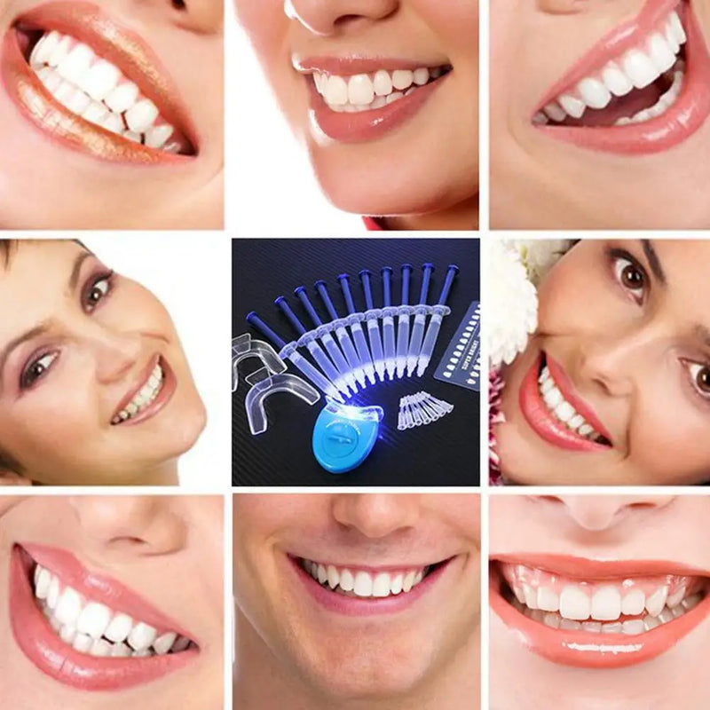 Dentes branqueamento gel com mini luz de clareamento frio, sistema de branqueamento dental, 44% peróxido, 10pcs bandeja, 2pcs