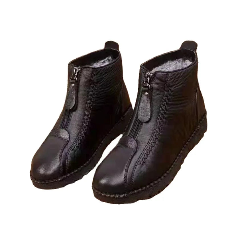 Botas de tornozelo de fundo plano quentes para mulheres, antiderrapante, fecho de zíper frontal, calçado confortável, moda feminina, inverno, 2023