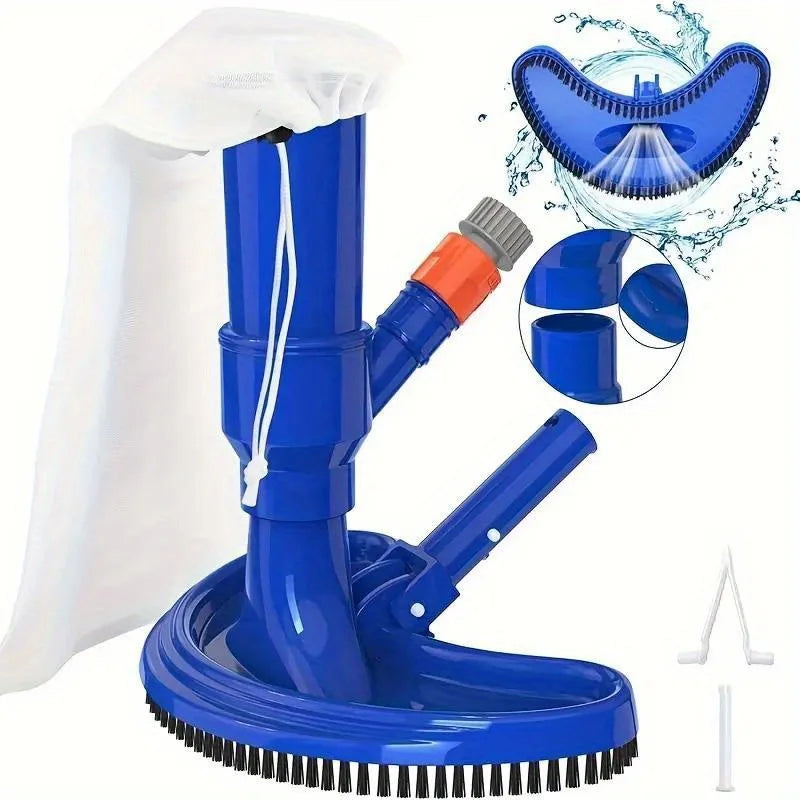 Portátil Pond Vacuum Jet limpador subaquático com saco de escova, ferramenta de limpeza profissional para piscinas, Blue Crescent Shaped