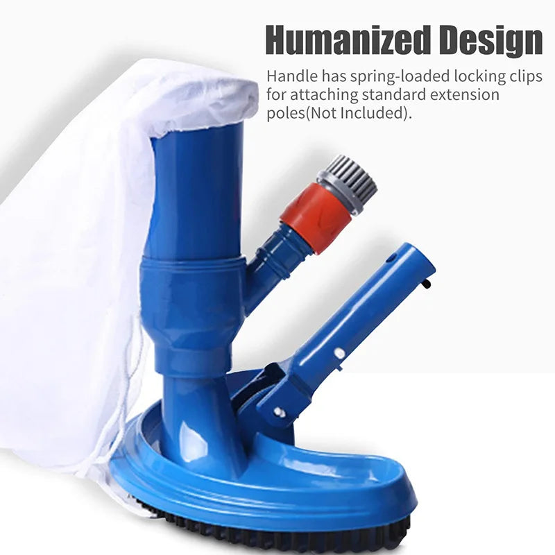 Portátil Pond Vacuum Jet limpador subaquático com saco de escova, ferramenta de limpeza profissional para piscinas, Blue Crescent Shaped